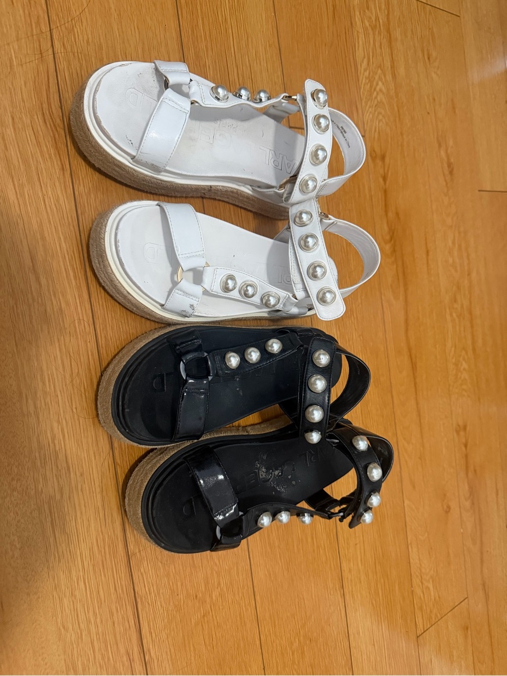 Karl Lagerfeld Pearl-Embellished Platform Sandals - White & Black
